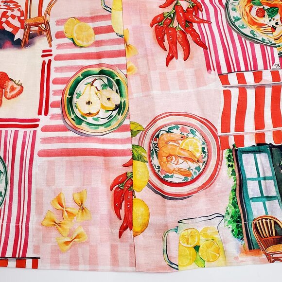 Zara Patchwork Linen Blend Midi Dress XS Open Back Trattoria Italy Pasta Lemon - Picture 14 of 16